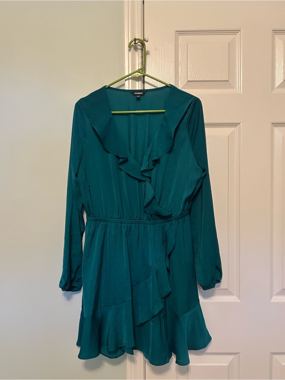Express Teal Ruffle Wrap Dress - Women's